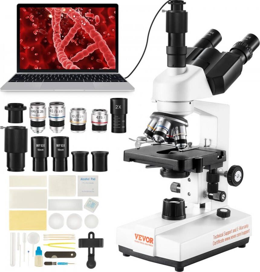 Trinoculaire microscoop 10X 25X 2X Hulplens Samengestelde microscoop lenzen 4X 10X 40X 100X Laboratorium gereflecteerd lichtmicroscoop Vergroting 40-5000 100-240 V Laboratoriummicroscoop Samengestelde microscoop