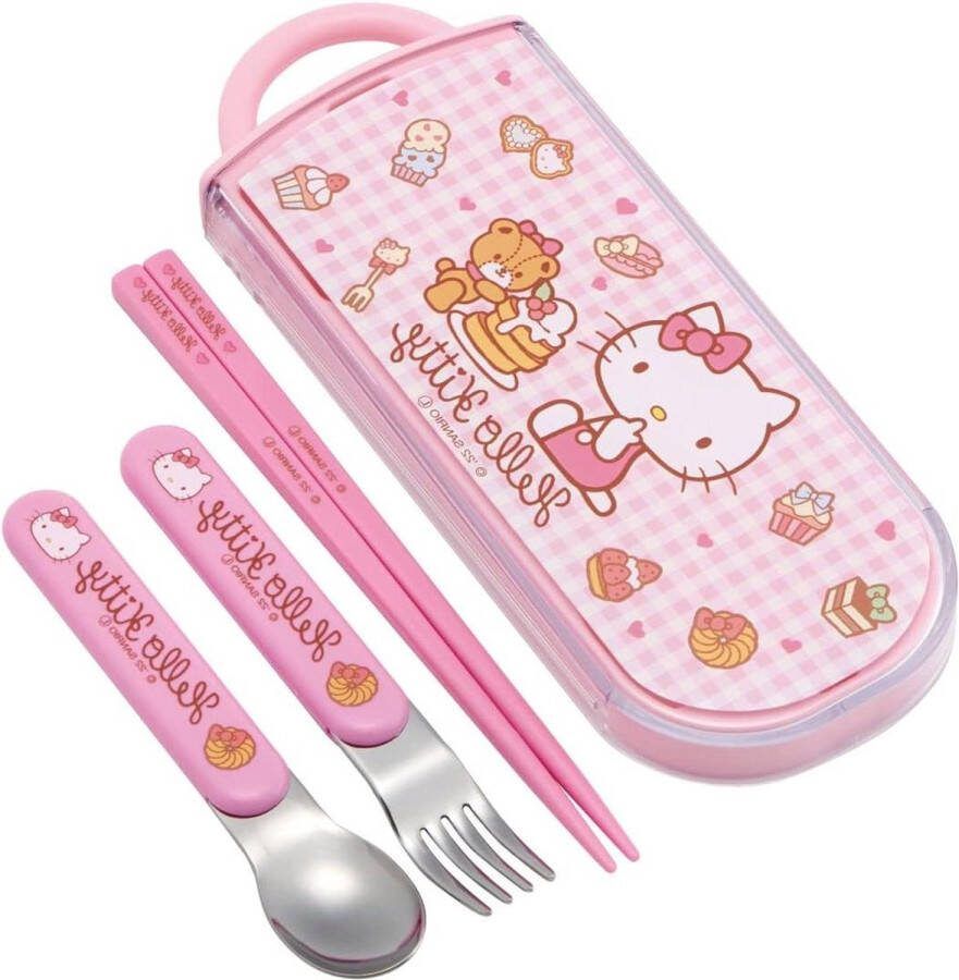 Trio Set Chopsticks Spoon Fork Hello Kitty Sweets Sanrio Kids Antibacterial Made in Japan Skater TackC2AG-A