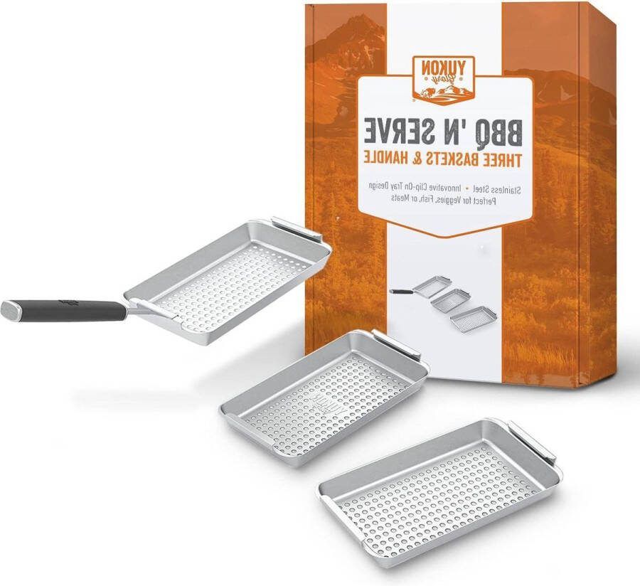 Triple Grill Basket Set met Clip-On Handvat Ideaal voor het grillen van vis groenten en vlees barbecue set