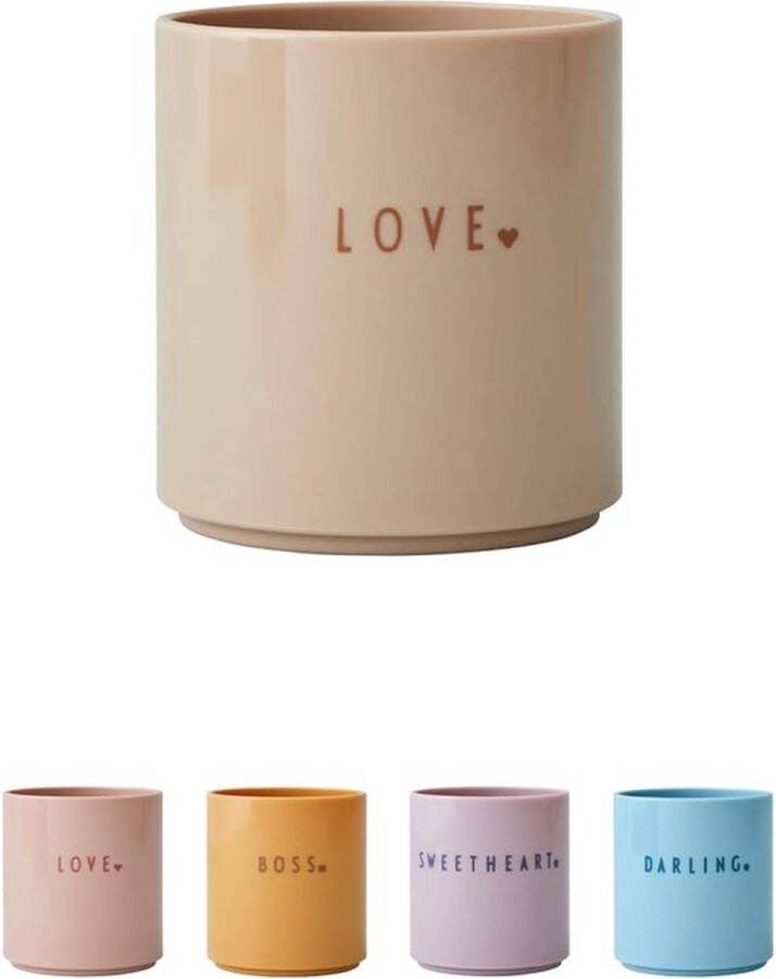 Tritan drinkbeker voor baby's en kinderen MINI LOVE (beige) BPA-vrij en BPS-vrij schattige opdruk morsbestendig vaatwasmachinebestendig
