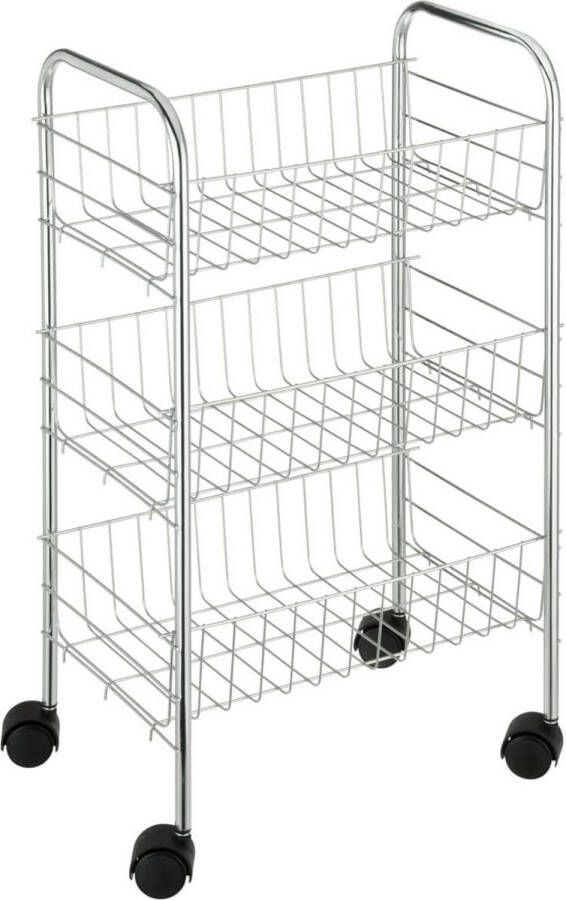 Trolley Florence chroom 3 laags met wielen handig en stijlvol keukentrolley