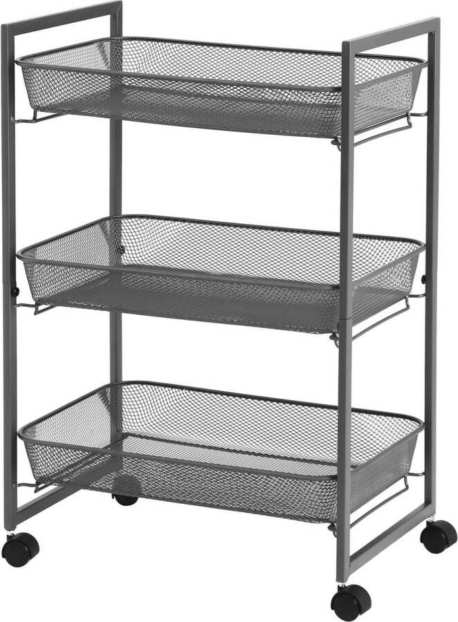 Trolley Huishoudwagen Badkamerplank Keukenplank Inbouwplank met 3 gaasmanden Ruimtebesparend Eenvoudige montage Keuken Kantoor Badkamer Woonkamer