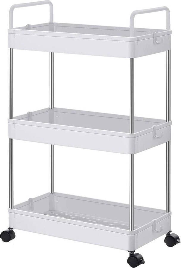 Trolley keukentrolley met 3 niveaus handgrepen en wielen Wit (42 x 225 x 68 cm) keukentrolley