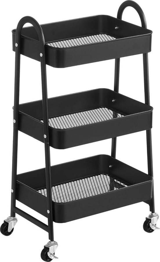 Trolley met 3 niveaus metalen serveerwagen keukentrolley keukenplank met handgrepen 2 remmen eenvoudig te monteren voor schildergerei slaapkamer wasruimte