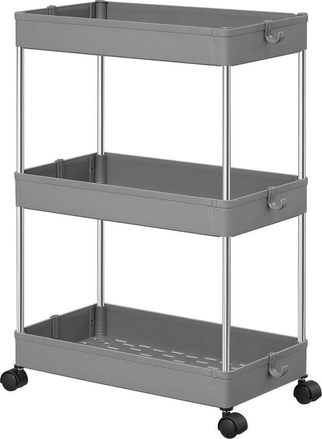 Trolley met 3 niveaus Ruimtebesparende keukentrolley Op wielen Grijs 40 x 22 x 60 cm Trolley