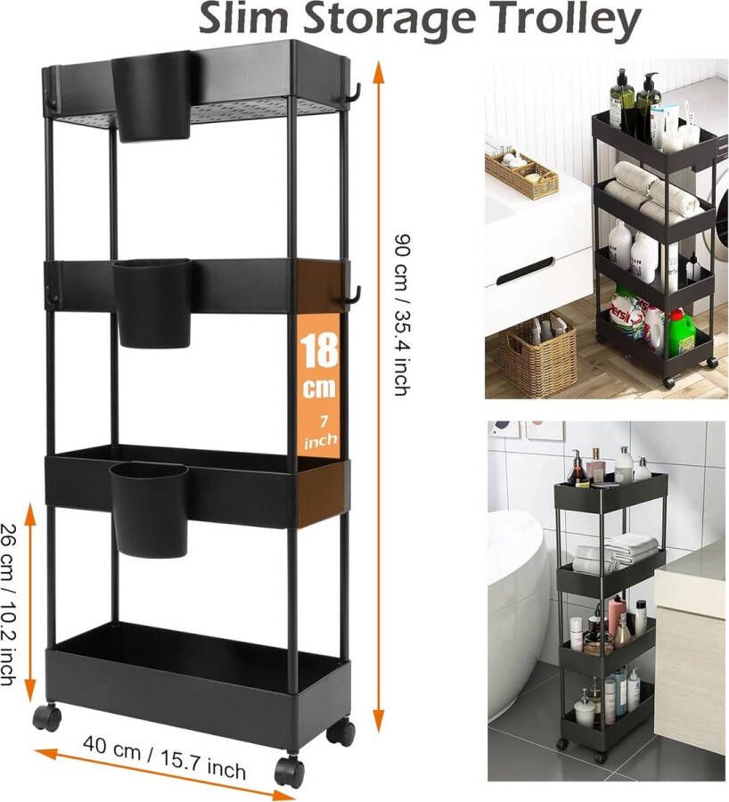 Trolley op wielen Organizer Trolley met Wielen voor Keuken Make-up Badkamer Kantoor