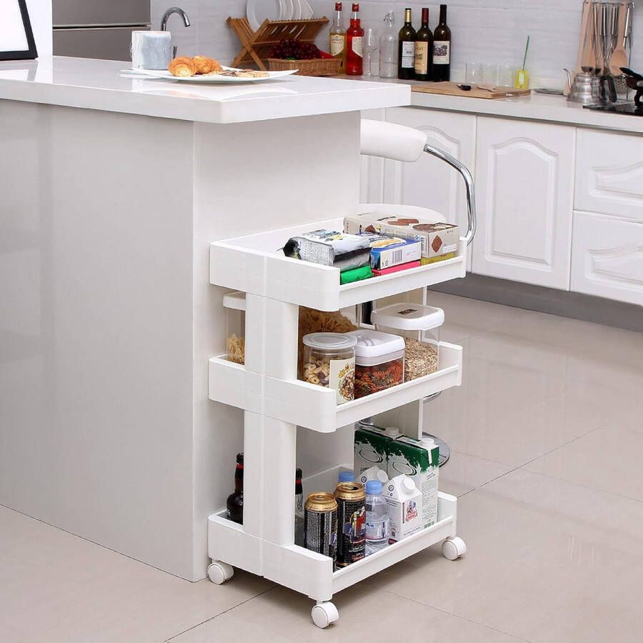 Trolley PP multifunctionele wagen voor keuken badkamer opbergen keukenwagentje keukenrek met wielen badkamerrek 3 opbergvakken