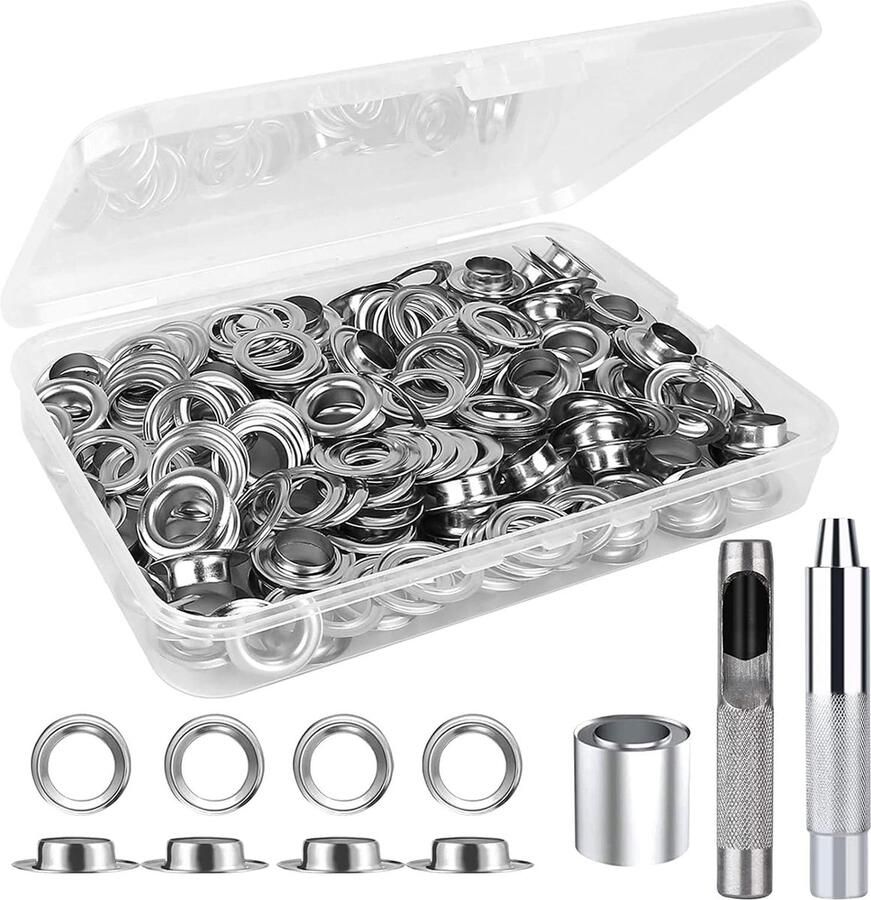 Trommel Gereedschapset 120 Dichtingsringen Ringen Tangen Set Dichtingsring Gereedschap Met Opbergvak Voor Dekzeilen Papier Leer Stof Gordijn Zwembadbekleding