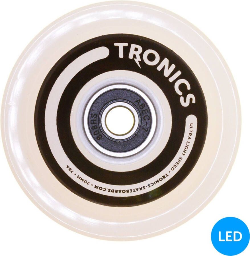 TRONICS 70mm x 51mm skateboardwielen PU wit LED blauw