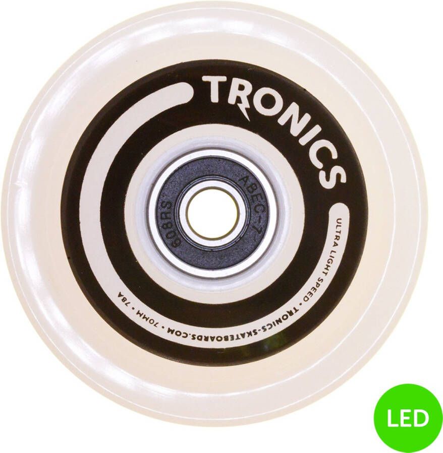 TRONICS 70mm x 51mm skateboardwielen PU wit LED groen