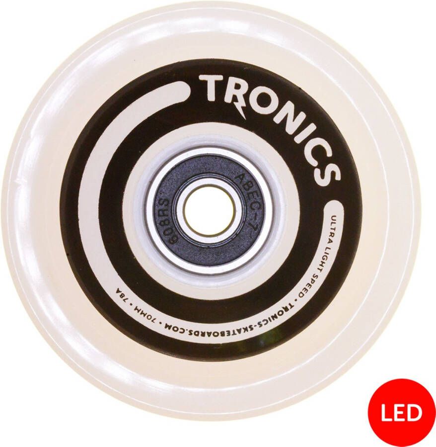 TRONICS 70mm x 51mm skateboardwielen PU wit LED rood