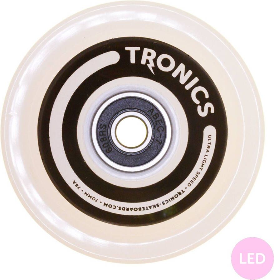 TRONICS 70mm x 51mm skateboardwielen PU wit LED roze