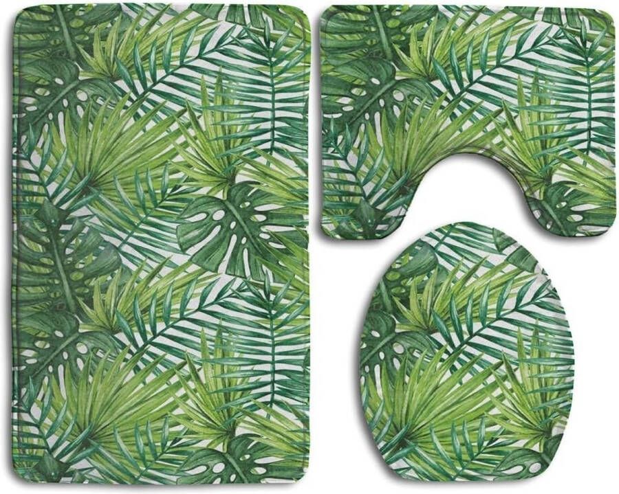 Tropical Exotic Banana Forest Palmbladeren Watercolor Design afbeelding decoratieve badkamer tapijt Mats Set 3 stuks Funny Bad tapijten Graphic sets antislip wc-mat set