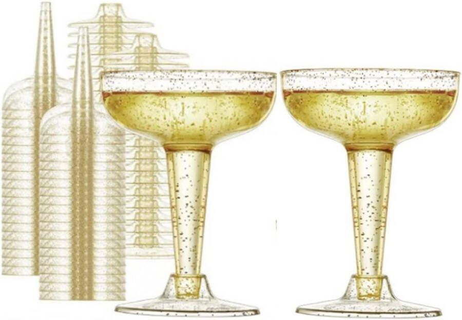 TSLBW 20 stuks doorzichtige plastic champagneglazen 150 ml met glitter herbruikbare wijnglazen met steel feest kristallen cocktailglazen voor tuinfeesten bruiloften verjaardagen