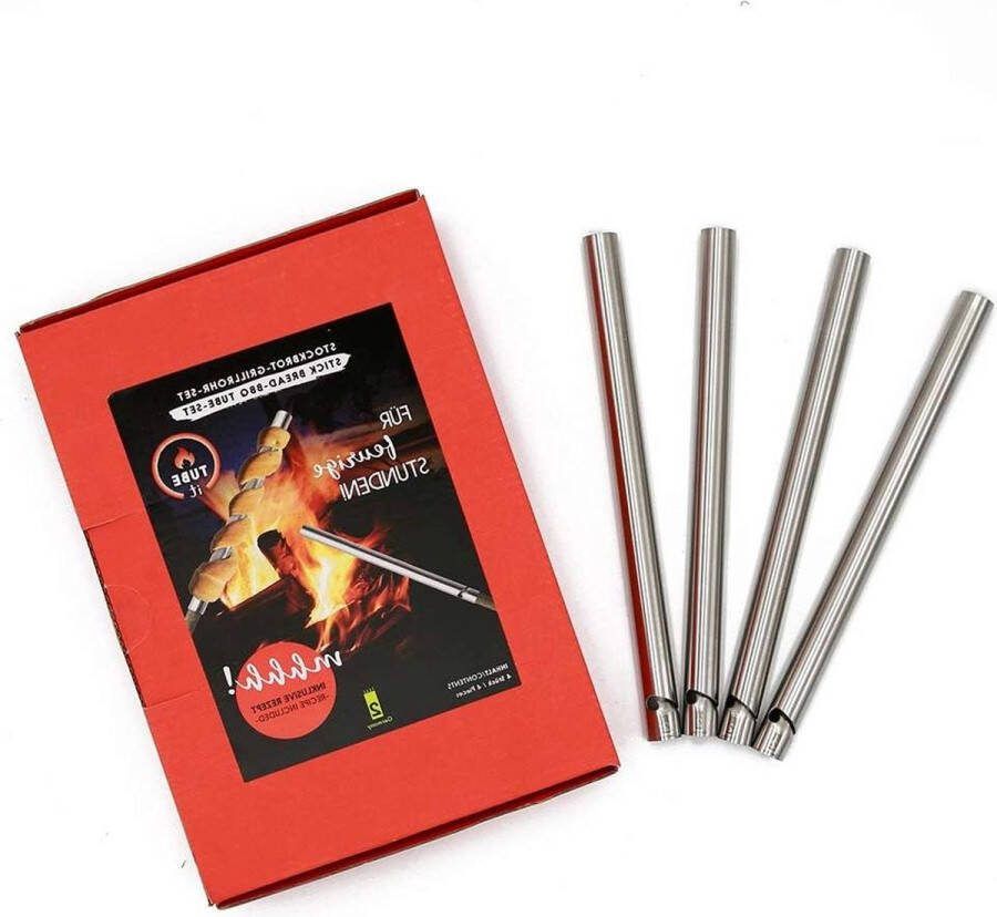 Tube-IT Stokbrood-Grillbuisset van Roestvrij Staal Set van 4 afmetingen: D: 13 mm L 200 mm Gewicht 35 g barbecue set