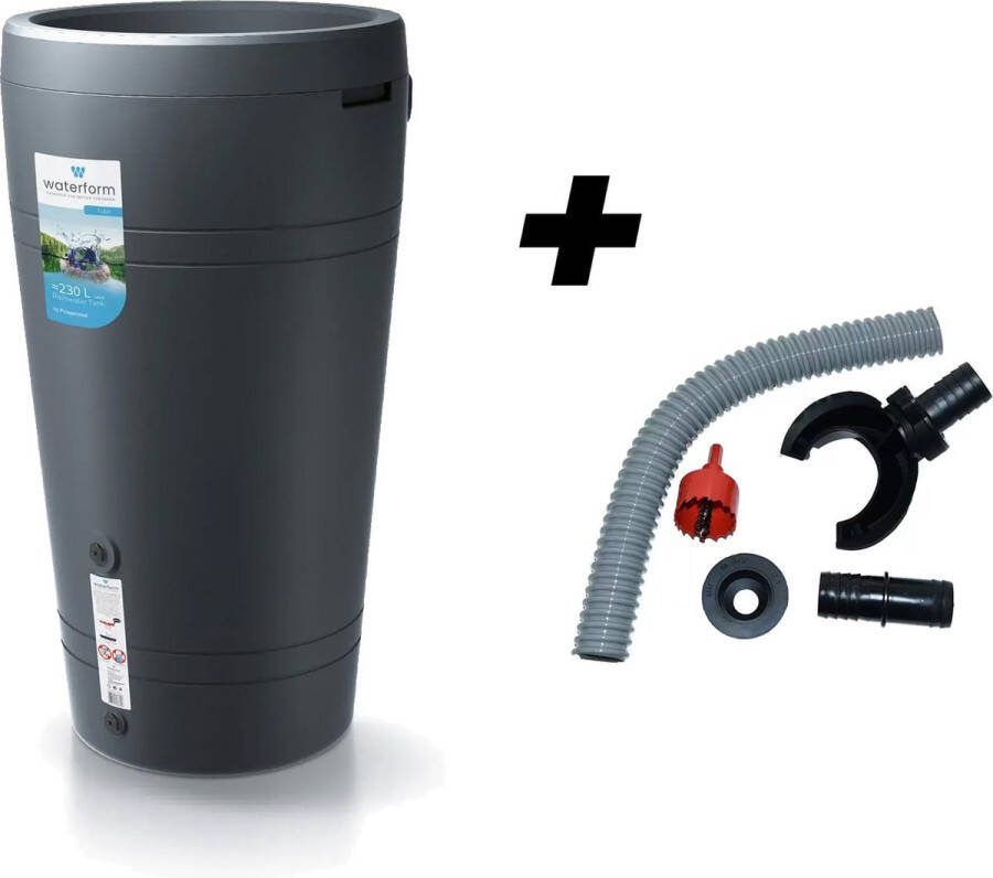Tube regenton 230l antraciet met complete aansluitset