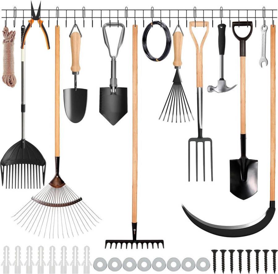 Tuin Organizer Rek 4 Stuks 405 cm Zware Kwaliteit Muur Gemonteerde Gereedschap Houder voor Tuin Gereedschap Schoppen Harken Bezem-Dweil Slang & Touw Garage-Schuur Haak Opslag