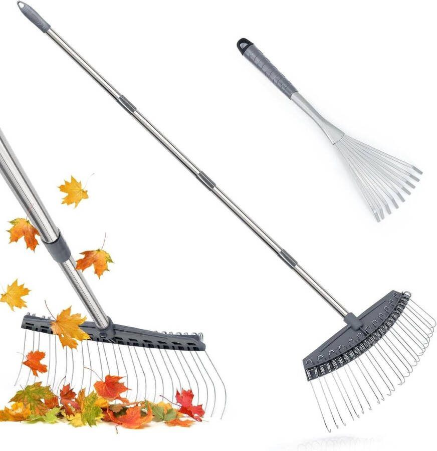 Tuin Rake Set Verstelbare Yard Rake 64-160cm Hand Rake 43cm Gazonharken voor bladeren riet grind combisystem lawn rake