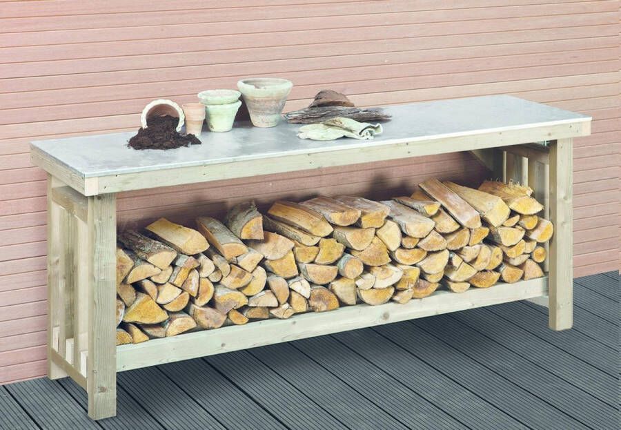 Tuinexpress.nl Oppottafel met zinken blad 180x50x80cm Tuinwerkbank Tuinwerktafel Oppottafel