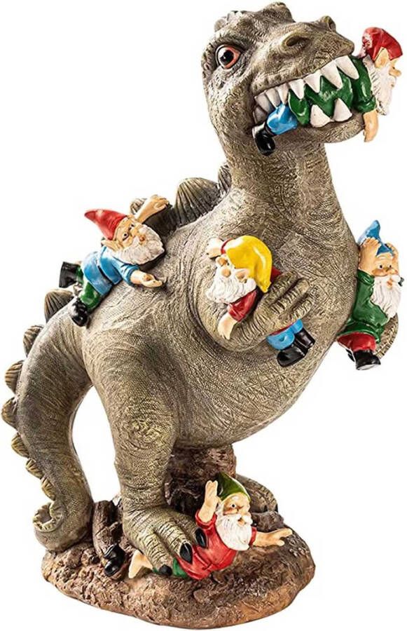 Tuinbeeld Dinosaurus met Kabouters 15 CM Hoog Tuinkabouter