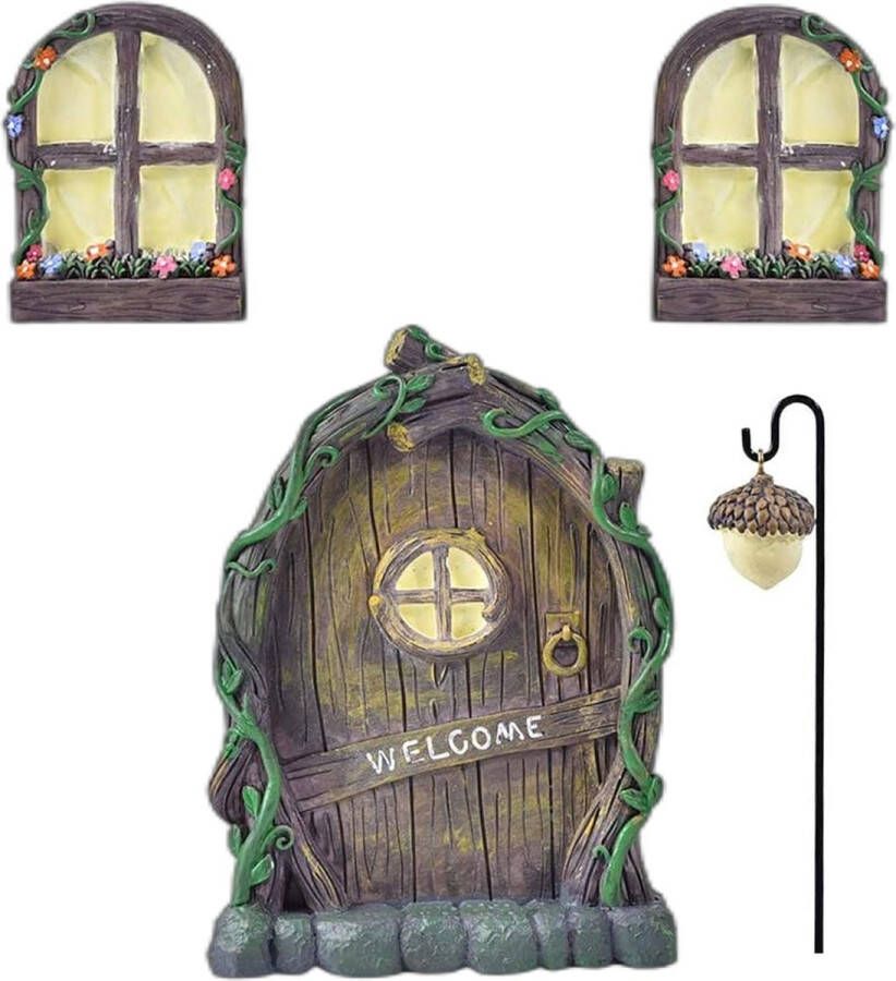 Tuinbeelden 4 stuks Fairy Garden Sculpture Miniatuur Standbeeld Decoratie Leuke Standbeeld Tuin Accessoires Voor Buiten Gloeiende 'S Nachts Hars Standbeeld Boom Ornamenten Gebruikt Voor