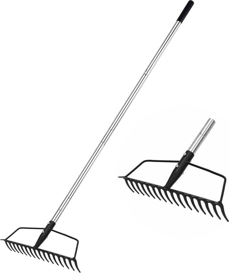 Tuinboog hark voor gazons zware belasting van roestvrij staal verstelbare tuinhark voor het nivelleren van zandbodem en het verzamelen van bladeren Garden Rake Carbon Steel Sturdy