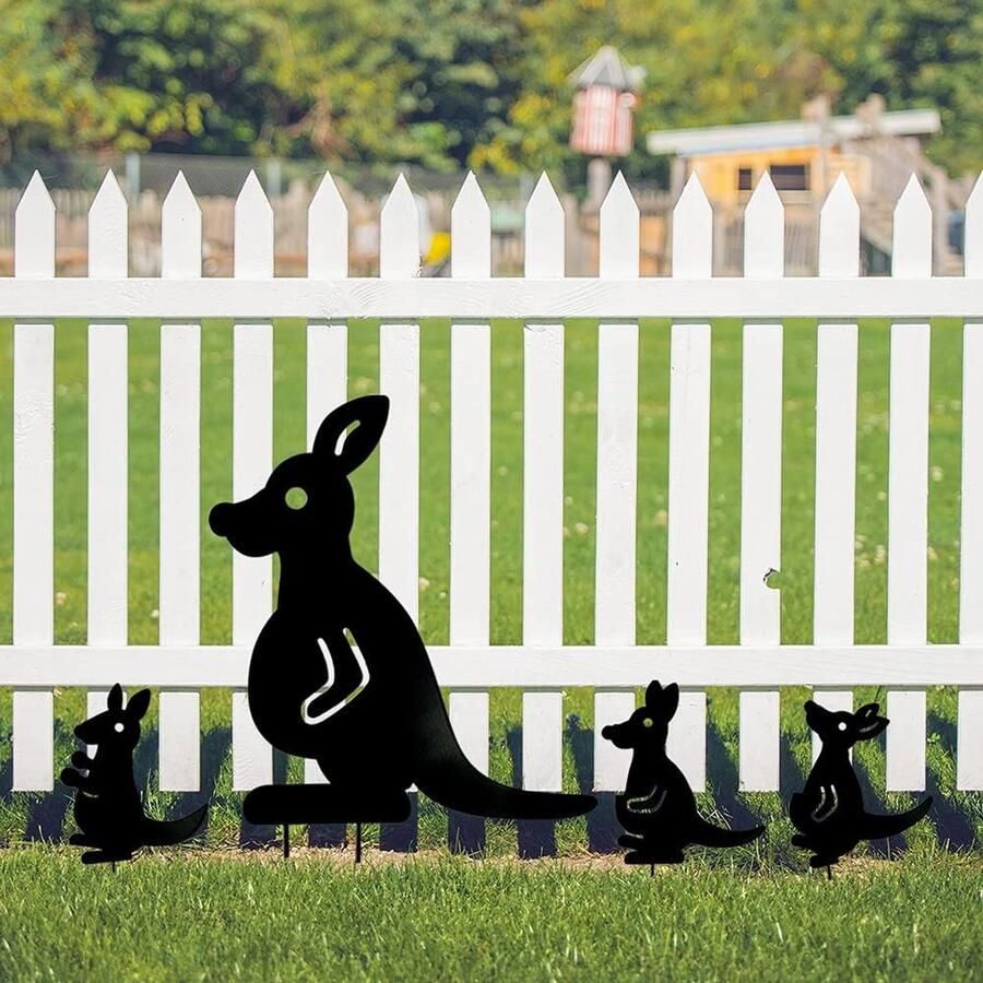 Tuindecoratie metaal tuinsteker roest kangoeroe tuinborden figuren decoratief metaaldier binnenplaats art deco tuindecoratie interessant (4 stuks) (zwart kangoeroe)