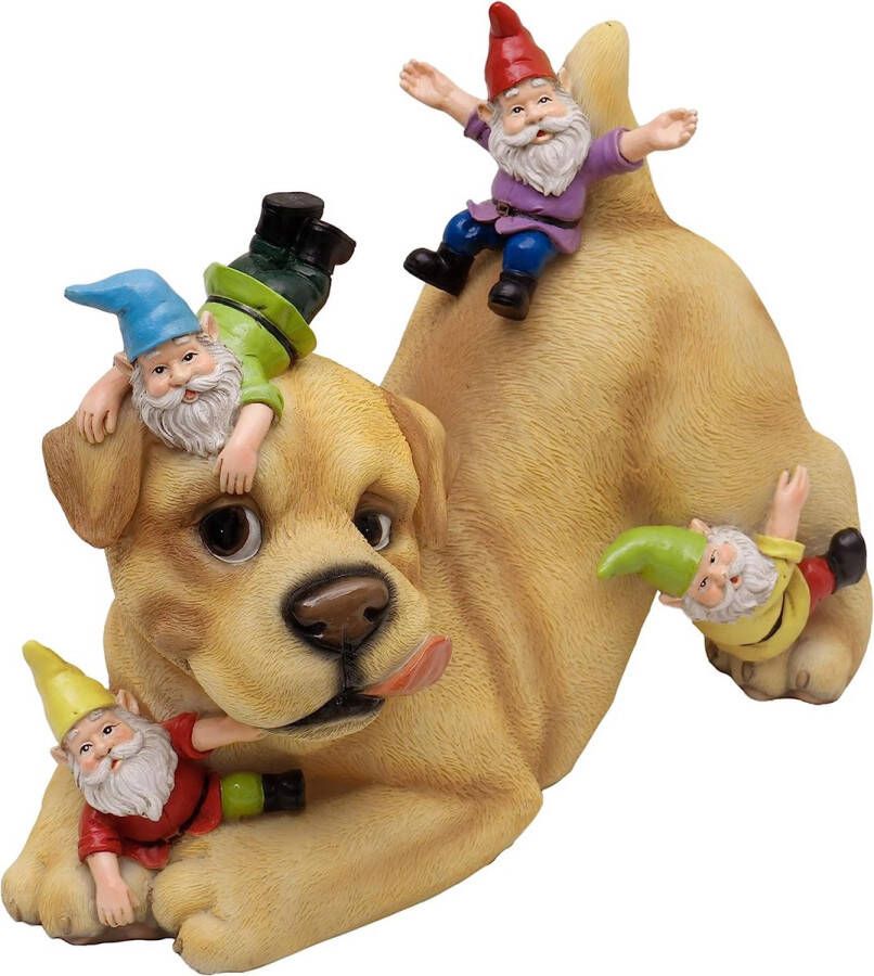 Tuinfiguren voor buitenhonden Tuinfiguren voor feeëntuinhonden Tuindecoratie met 4 grappige weerbestendige tuinkabouters figuren gemaakt van hars Gar