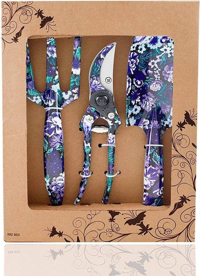 Tuingereedschap 3-delige aluminium tuingereedschapset als trowel cultivator snijschaar cadeauset voor tuinbenodigdheden (paars)