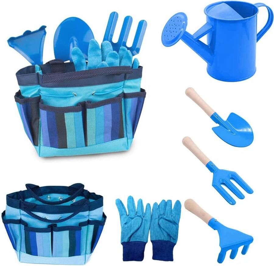 Tuingereedschapset voor kinderen tuingereedschapset 6-delig voor kinderen met gieter tuinhandschoenen schep hark troffel