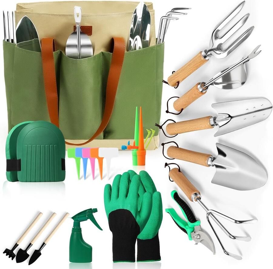Tuingereedschapsset 13 stuks tuingereedschap met opbergtas zware belasting roestvrij staal tuinierset ideaal tuincadeau voor vrouwen en mannen weeder handhark struikhark