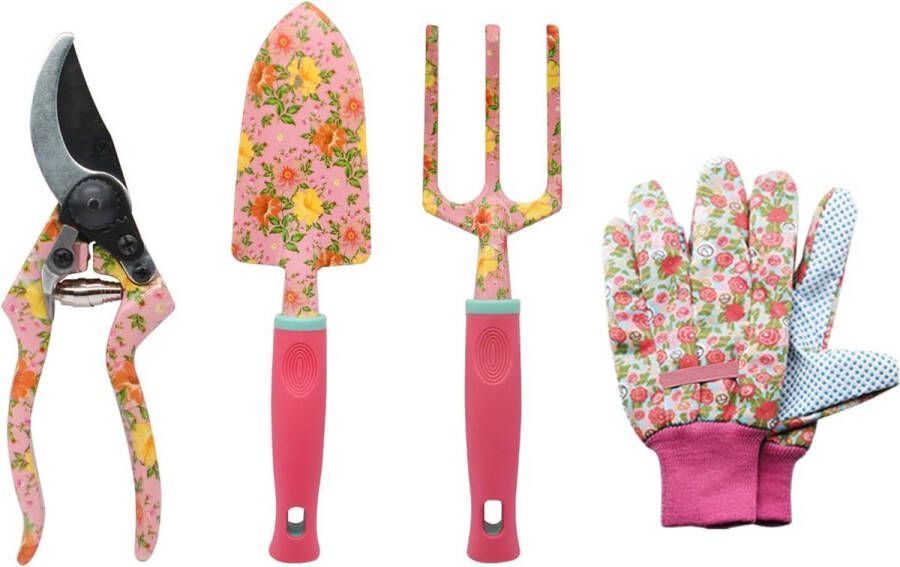 Tuingereedschapsset 4 stuks tuinierscadeaus voor vrouwen tuinschaar handschoenen troffel cultivator tuingereedschap voor tuinieren Moederdag verjaardag cadeaus roze