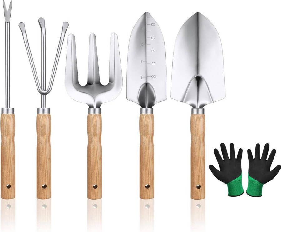 Tuingereedschapsset 6 stuks tuinhandgereedschap bevat een paar handschoenen kleine schep tuinbeplanting schep potbloemen tuingereedschap losse bodem hark