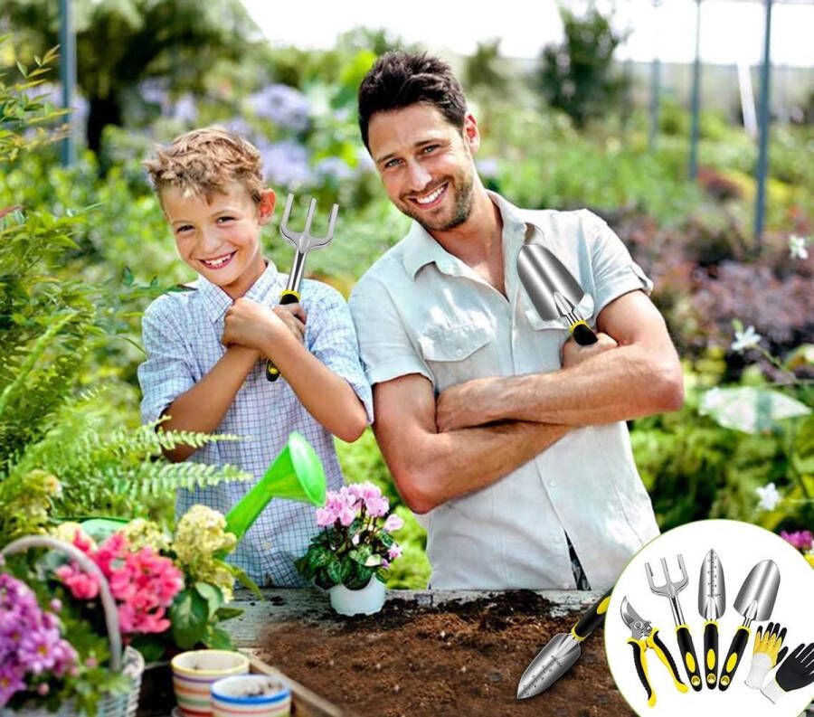 Tuingereedschapsset tuingereedschap set van roestvrij staal tuingereedschap met tuinschaar handtroffel plantentroffel hark handschoenen