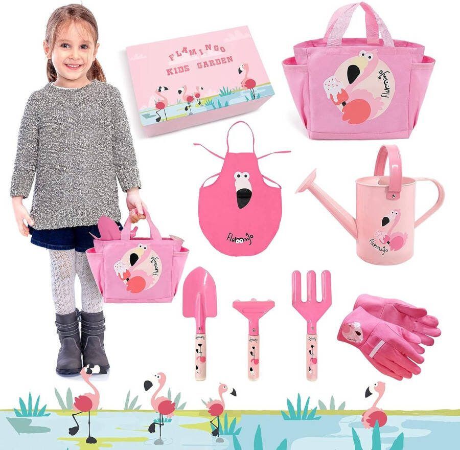 Tuingereedschapsset voor kinderen 7-delige metalen kindertuinset met handgereedschap tuintas kindertuinhandschoenen kinderschort tuincadeau voor kinderen