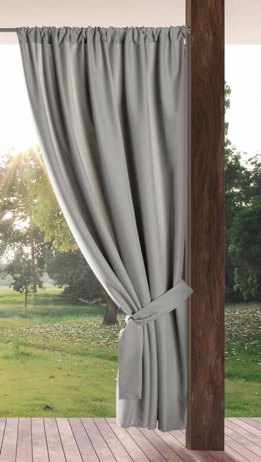 Tuingordijn met stangzakken zonwering inkijkbescherming winddicht waterdicht outdoor gordijn voor paviljoen terras pergola balkon 155 x 200 cm lichtgrijs Buitengordijn