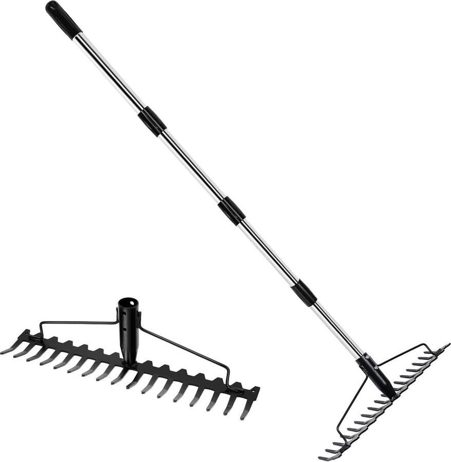 Tuinhark 15 m robuuste booghark professionele gazonhark verstelbare roestvrijstalen handgreep bladeren verzamelen grond losmaken combisystem lawn rake