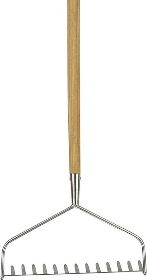 Tuinhark lange steel roestvrij staal ideaal voor alle vloeren essenhout 158 cm lengte. combisystem lawn rake