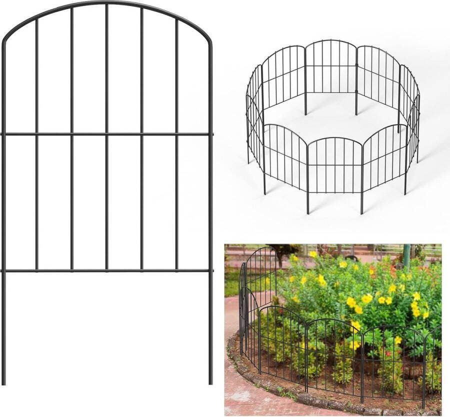 Tuinhek metalen hekelementen decoratief vijverhek 10 stuks met bevestigingsclips en riemen bovenboog tuin moestuin vijver 60 x 32 cm