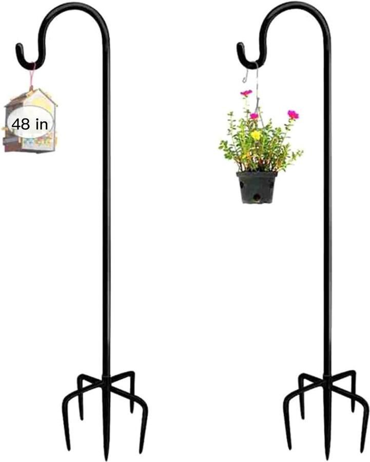 Tuinherdershaak 2 stuks 120 cm metalen tuinsteker met heavy duty roestbestendige haken met 5 prong Base Shepherds Crook Hook voor zonnelampen plantenmanden lantaarns vogelhuisjes