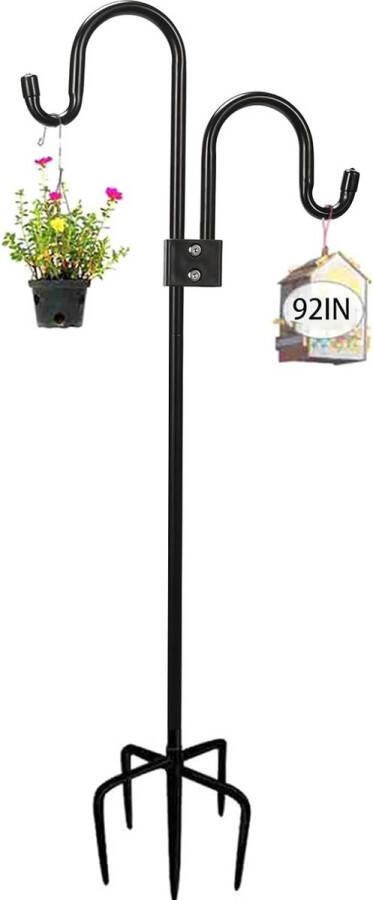 Tuinherdershaak 234 cm dubbele haak met 5 prong Base Shepherds Crook Hook voor zonnelampen plantenmanden lantaarns vogelhuisjes