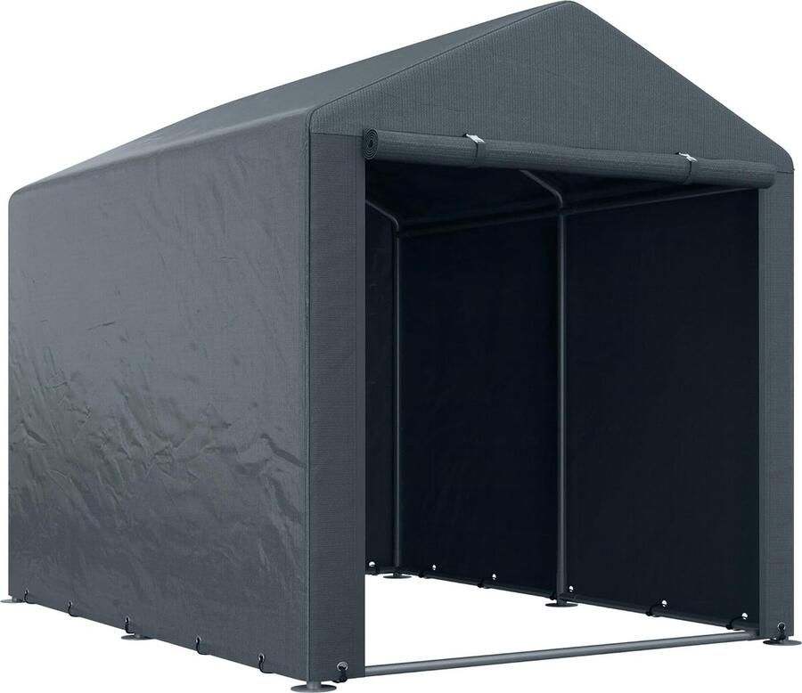 Tuinhuis draagbaar fietstent garage voor buiten met verzinkt stalen frame en grote deur 1 6 x 2 m donkergrijs
