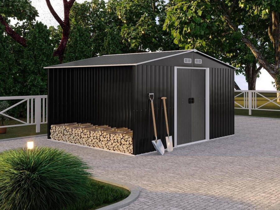 EXPERTLAND Tuinhuis van grijs gegalvaniseerd staal LERY 10 5m² L 313 cm x H 154 cm x D 302 cm