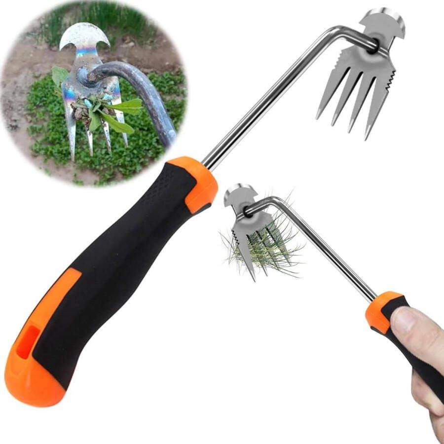 Tuinieren hand onkruidsteker met rubberen handgreep tuinhak handverticuteerder voor gazonrandsteker onkruidverwijderaar tuingereedschap voegenkrabber met steel tuingereedschap voegenkrabber