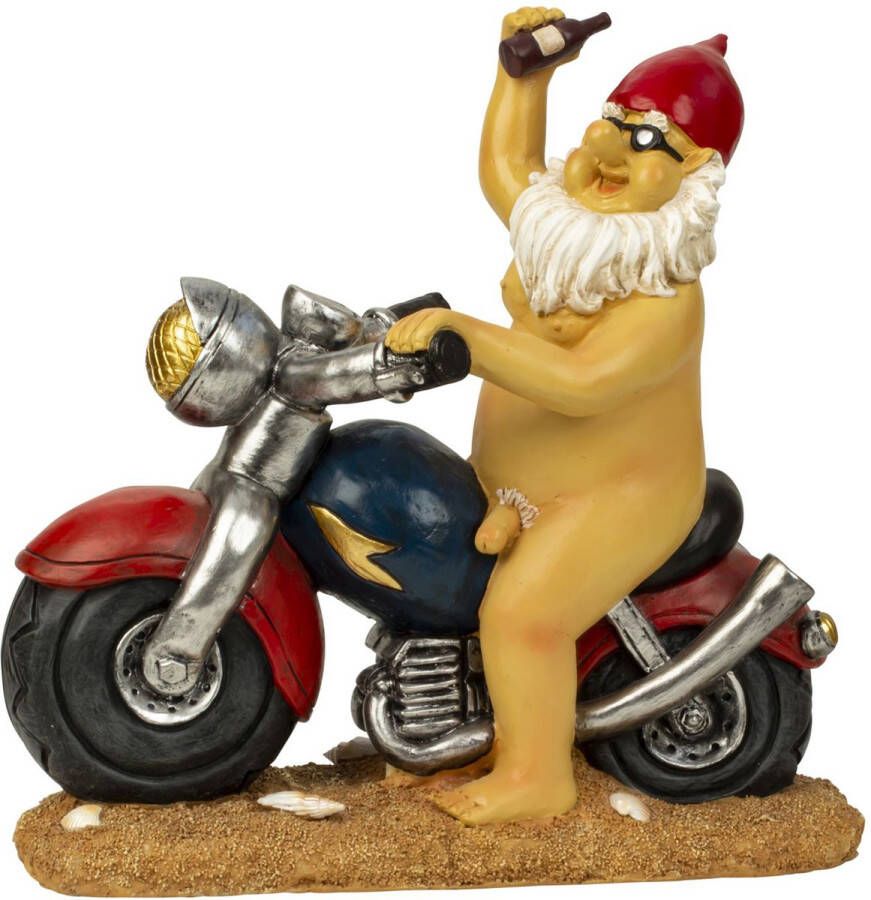 Tuinkabouter beeld Biker naakt Polystone Motor rijder 32 x 32 cm Origineel fun kado