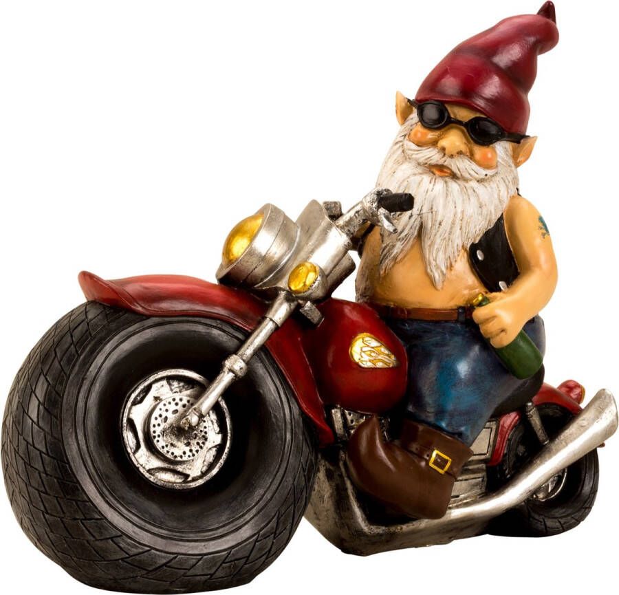 Tuinkabouter beeld Biker Polystone Motor rijder 28 x 35 cm Origineel fun kado