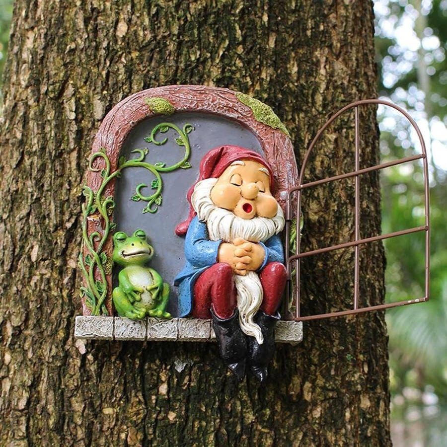 Tuinkabouter Boomsculptuur Slapende Kabouter Tuindecoratie Ornamenten Buiten Elf uit de Deur Boom Hugger Grappige Hars-Kabouter Beeldjes Halloween