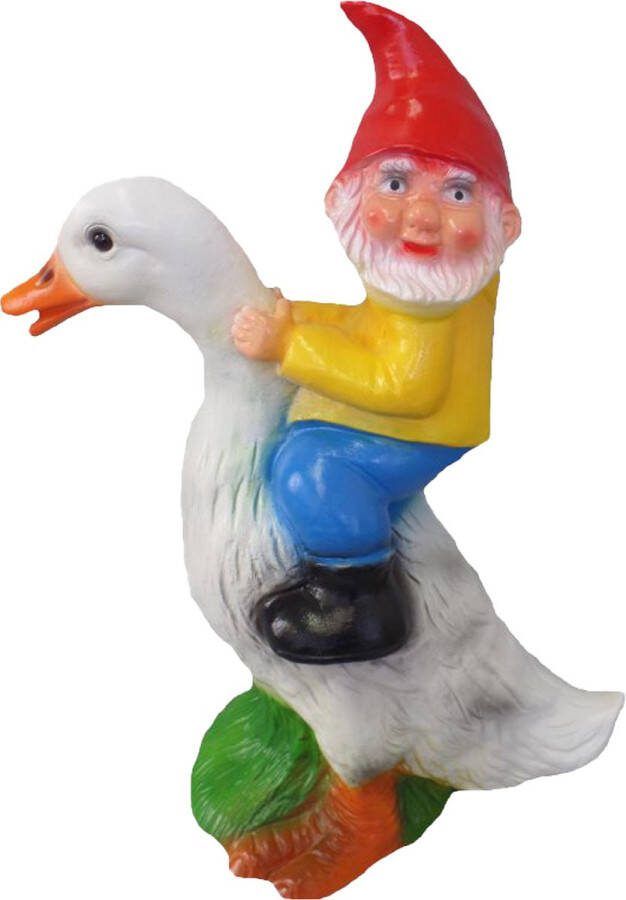 Tuinkabouter rode muts op gans polystone beeld unieke tuindecoratie 40 cm