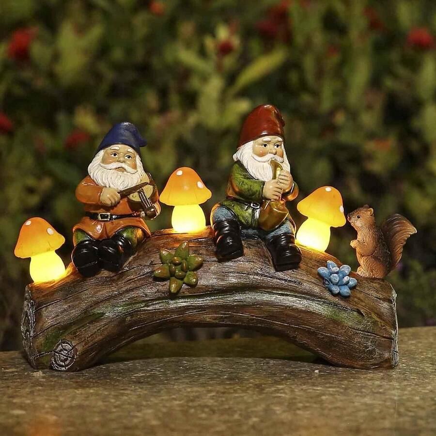 Tuinkabouter Standbeeld Hars Kabouter Beeldje Enchanted Garden Zonne-energie LED Paddenstoel Tuinverlichting Patio Gazon Tuin Decor