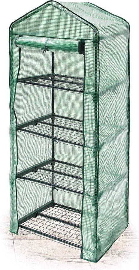 Tuinkas folie 4 rekken 158 cm hoog 70 cm breed 50 cm diep kweekkas voor in de tuin terras broeikas groen Kweekbak